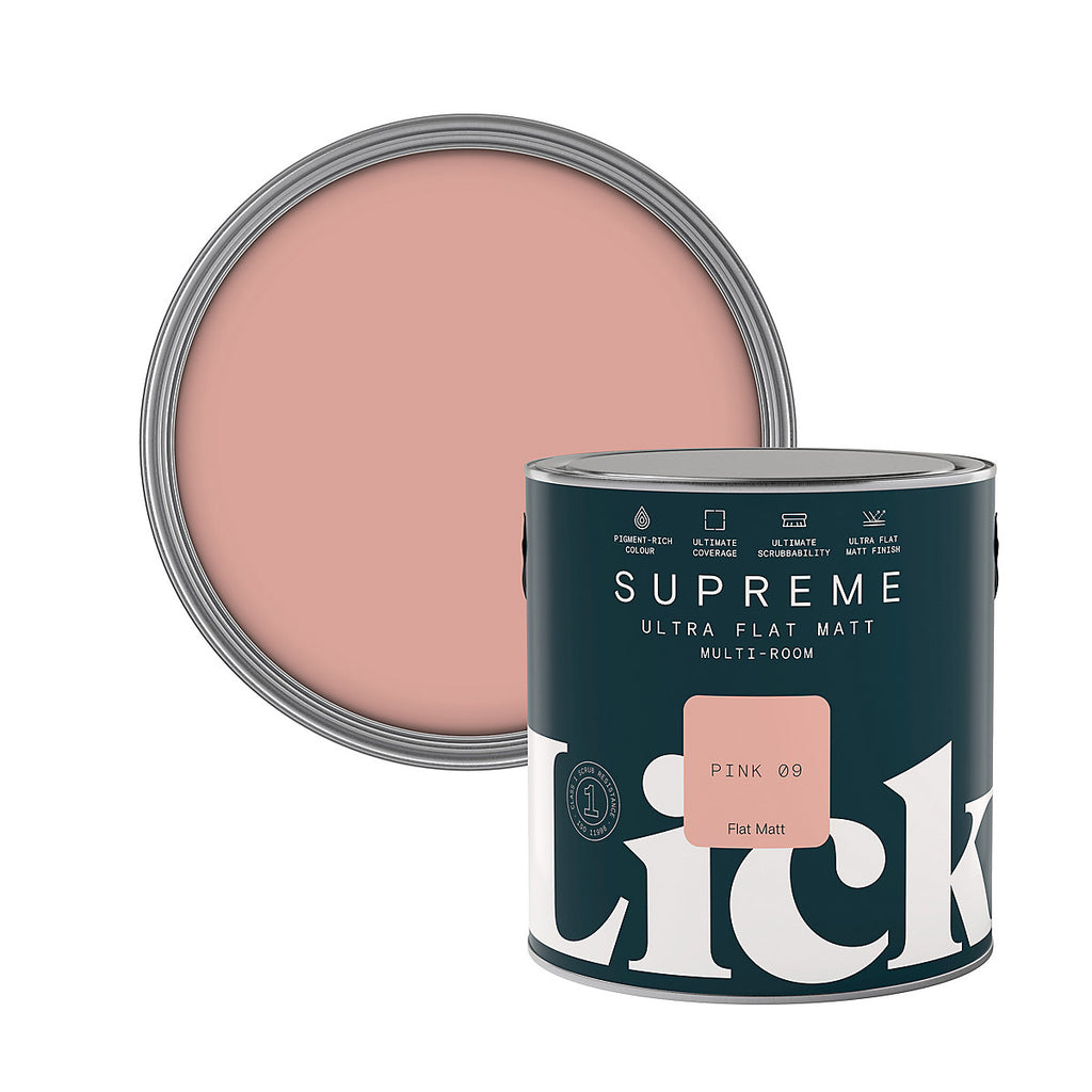 Lick Supreme Pink 09 Flat matt Multi-surface Emulsion paint, 2.5L