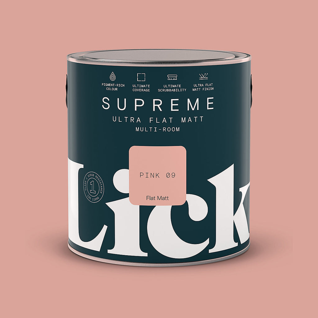 Lick Supreme Pink 09 Flat matt Multi-surface Emulsion paint, 2.5L