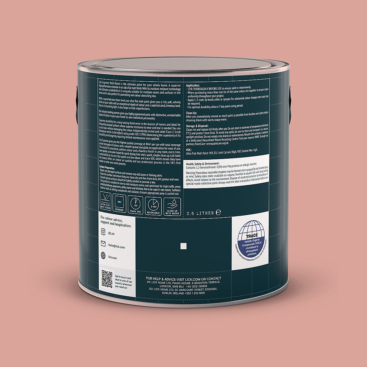 Lick Supreme Pink 09 Flat matt Multi-surface Emulsion paint, 2.5L