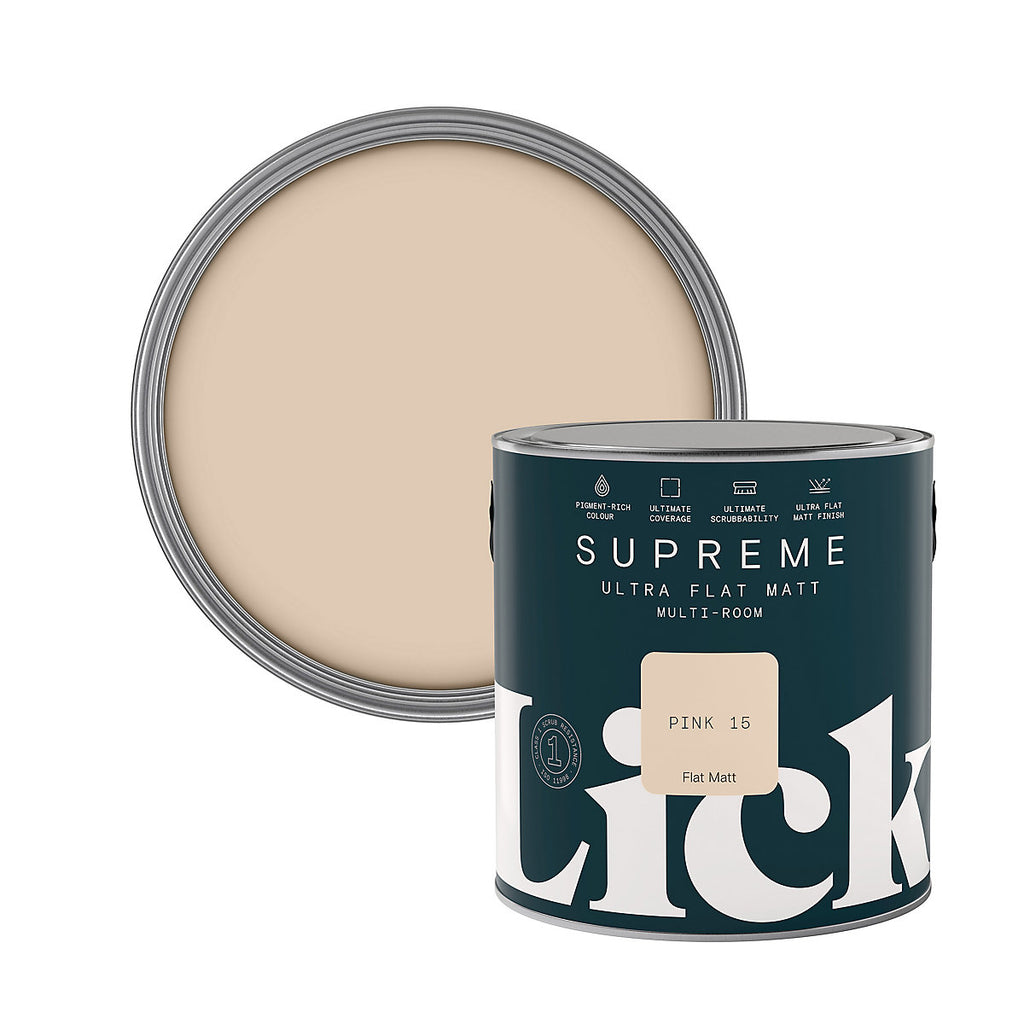 Lick Supreme Pink 15 Flat matt Multi-surface Emulsion paint, 2.5L