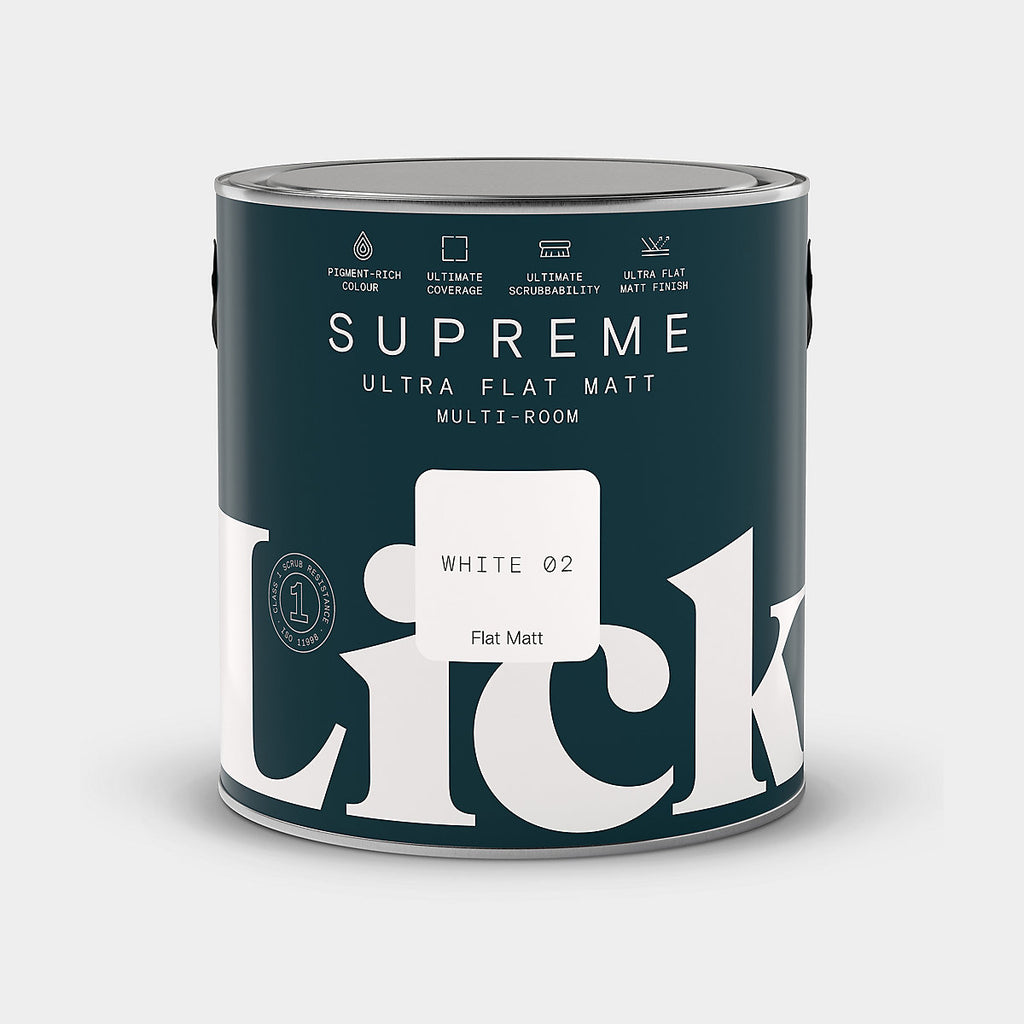 Lick Supreme White 02 Flat matt Multi-surface Emulsion paint, 2.5L