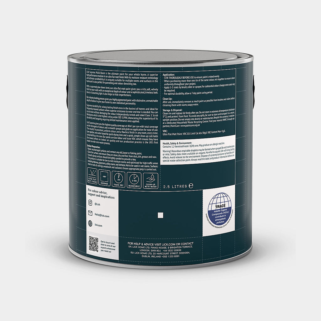 Lick Supreme White 02 Flat matt Multi-surface Emulsion paint, 2.5L