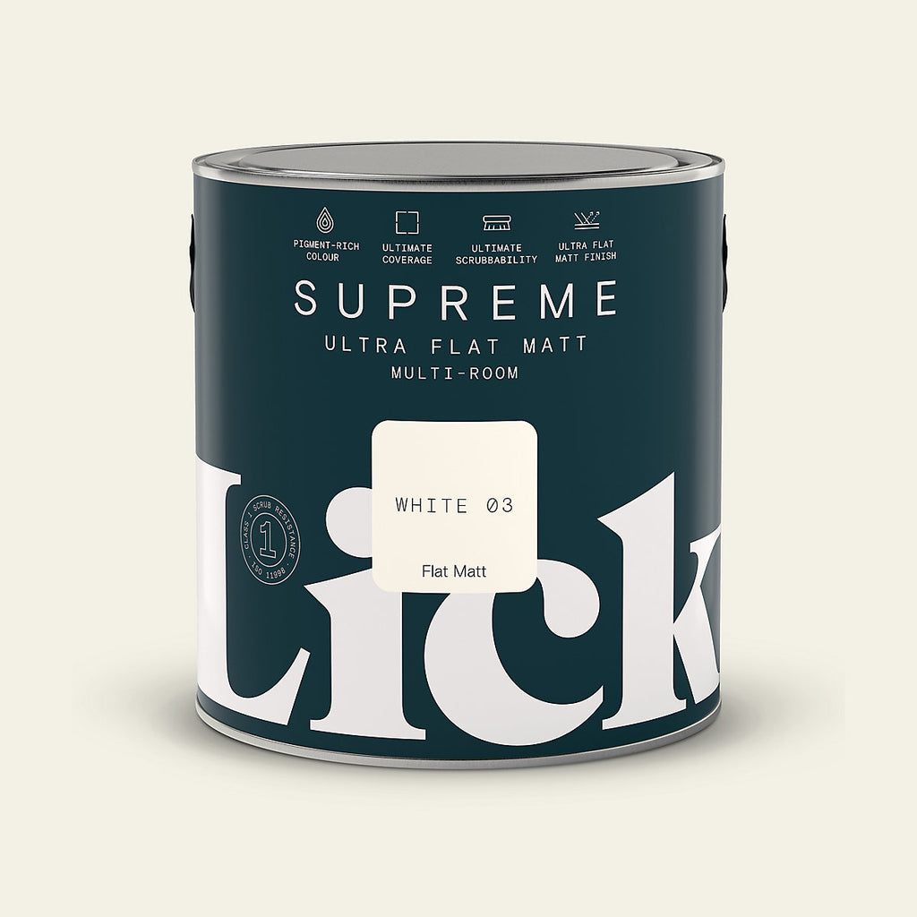 Lick Supreme White 03 Flat matt Multi-surface Emulsion paint, 2.5L