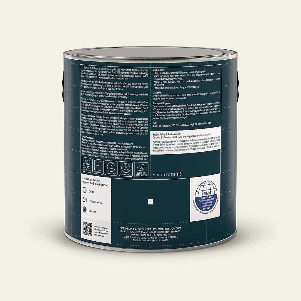 Lick Supreme White 03 Flat matt Multi-surface Emulsion paint, 2.5L