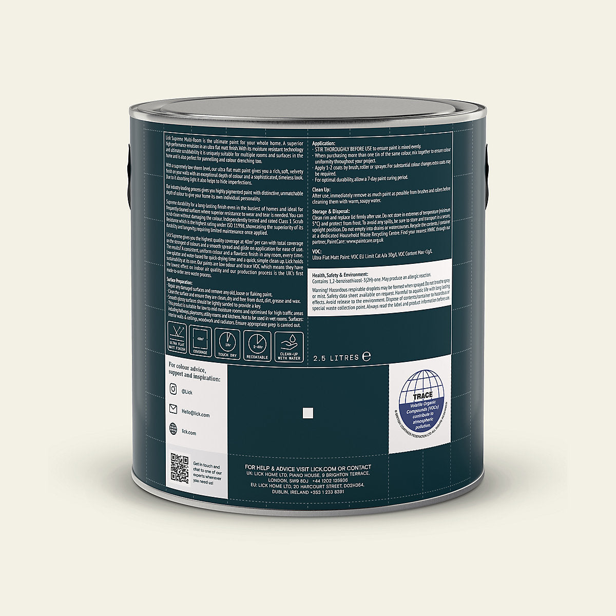 Lick Supreme White 03 Flat matt Multi-surface Emulsion paint, 2.5L