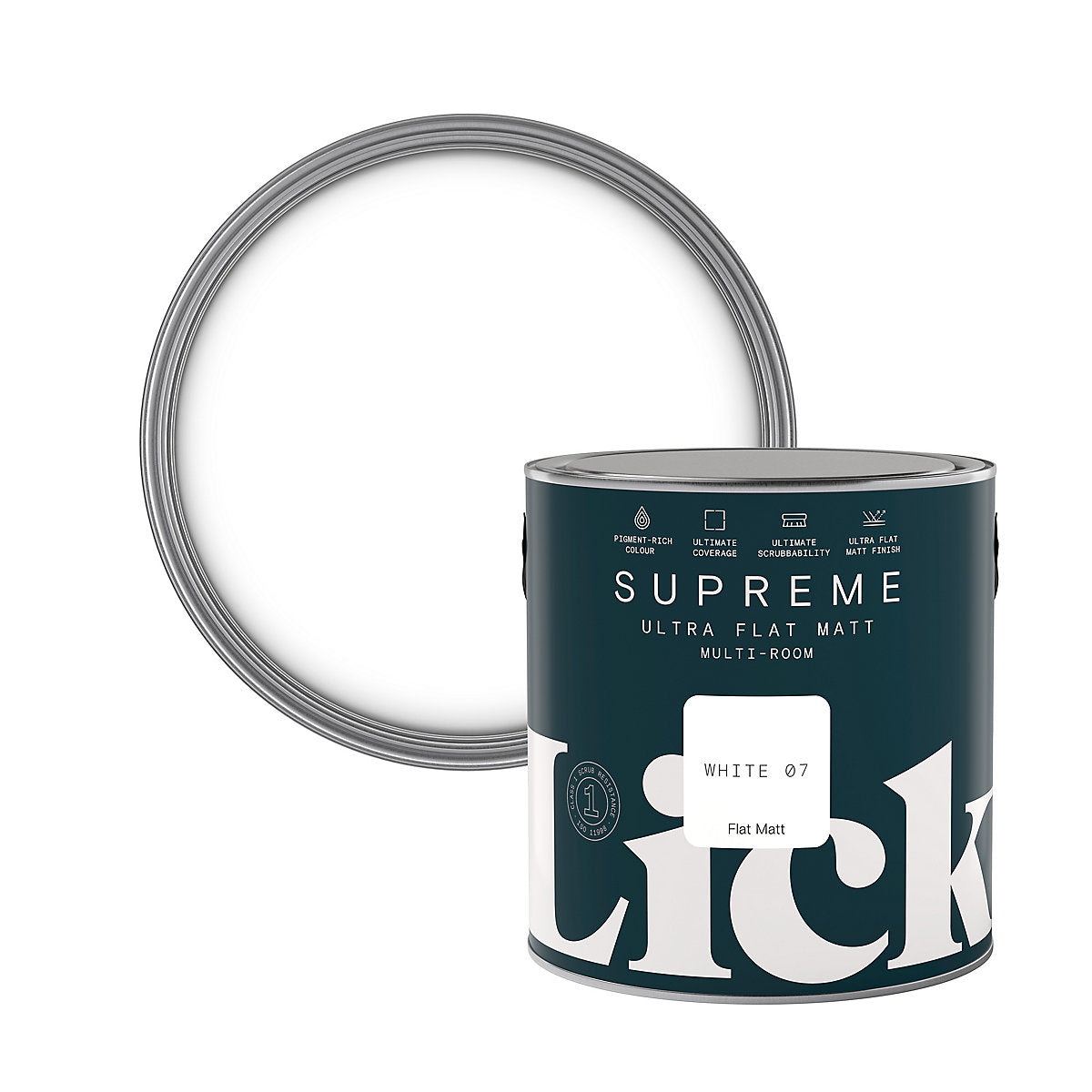 Lick Supreme White 07 Flat matt Multi-surface Emulsion paint, 2.5L