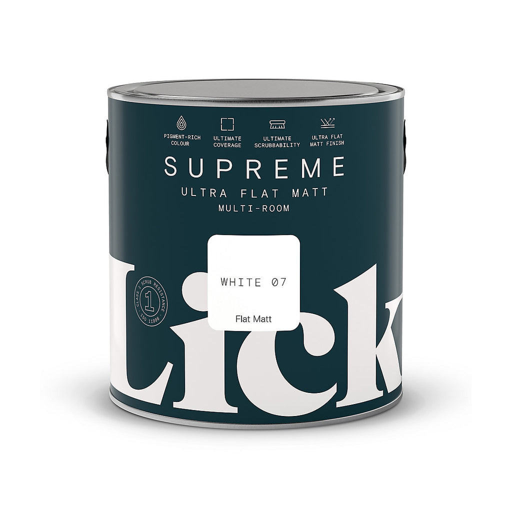 Lick Supreme White 07 Flat matt Multi-surface Emulsion paint, 2.5L