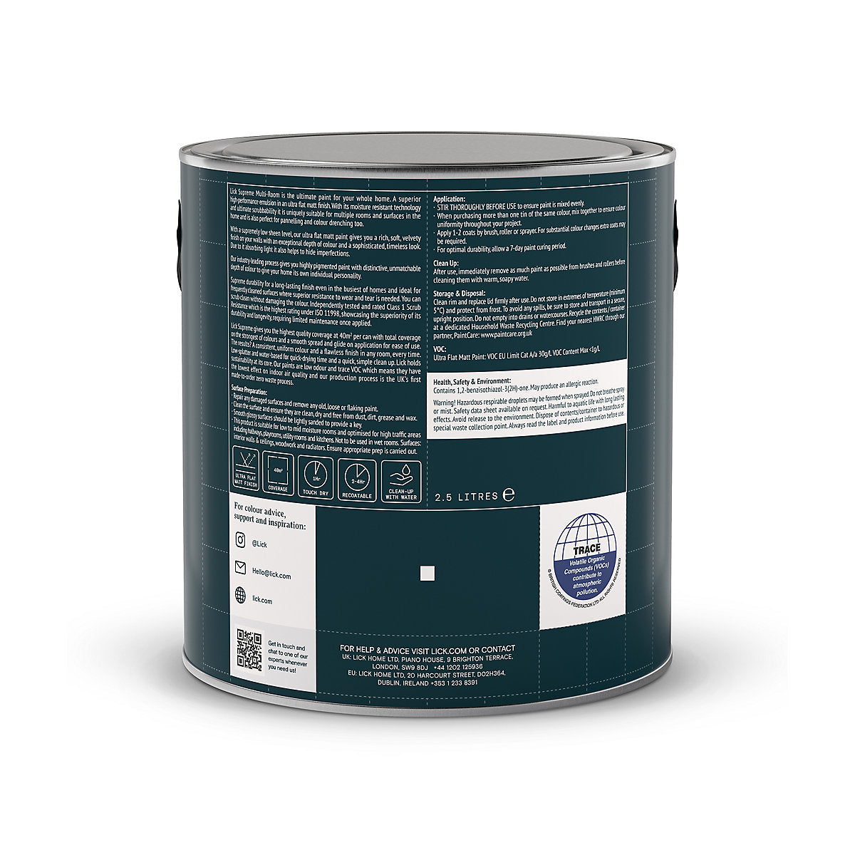Lick Supreme White 07 Flat matt Multi-surface Emulsion paint, 2.5L