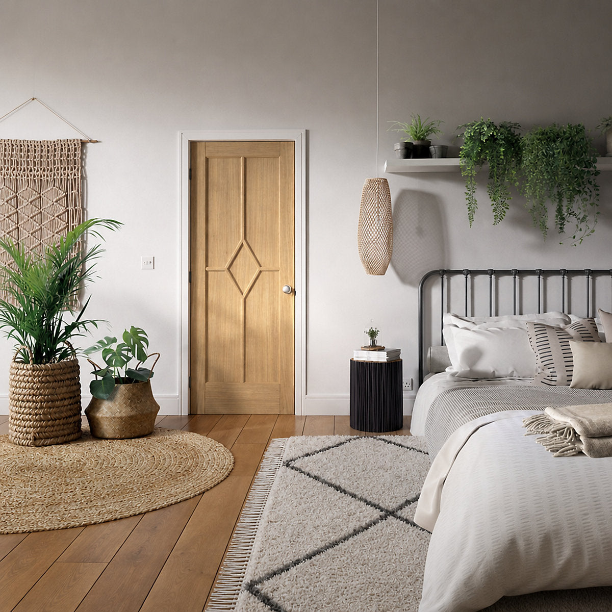 LPD Diamond panel Unglazed Classic Light Brown White oak veneer Internal Oak & particleboard Fire door, (H)1981mm (W)762mm (T)44mm