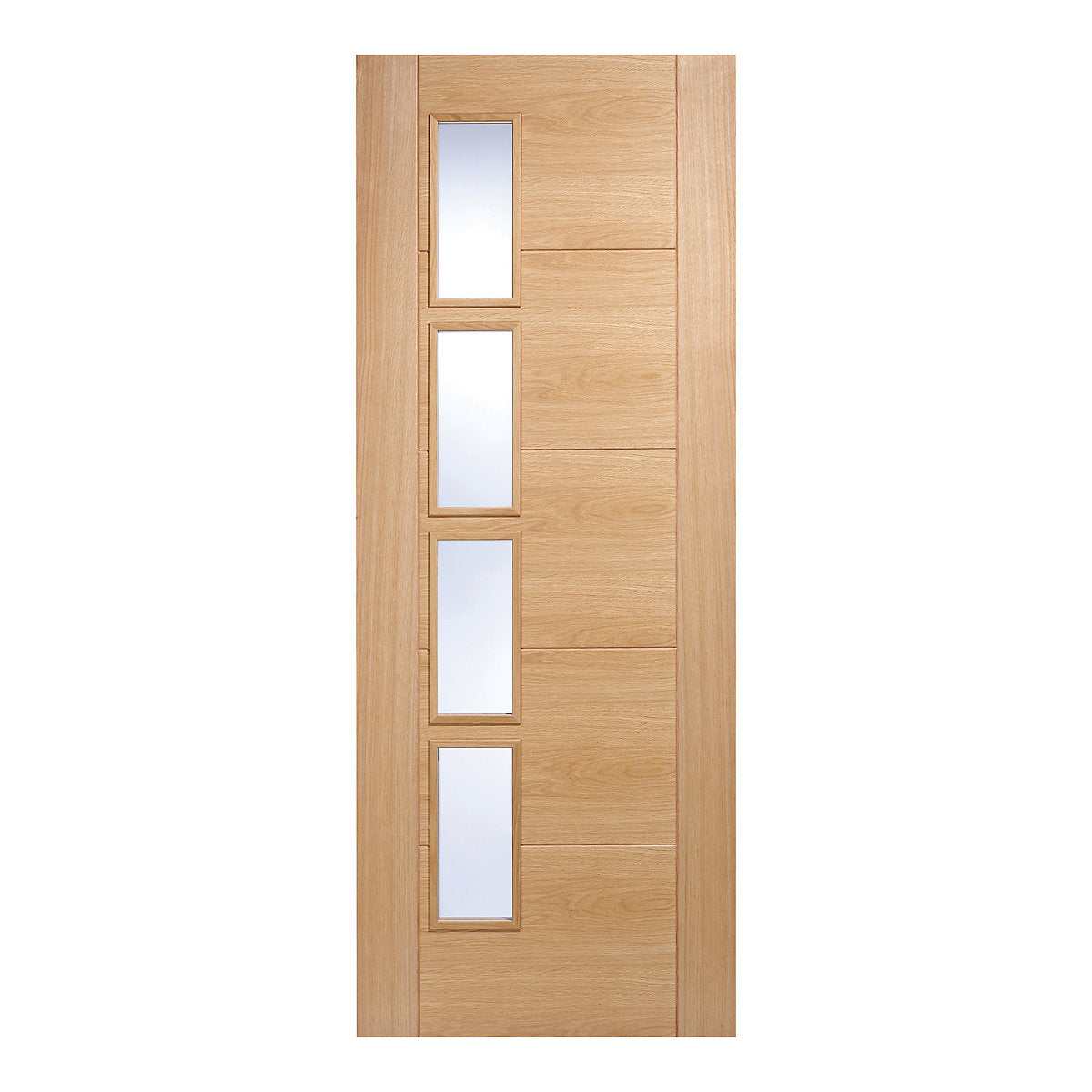 LPD Offset panel Vancouver Clear Glazed Modern Light Brown White oak veneer Internal Oak & particleboard Door, (H)2040mm (W)826mm (T)40mm