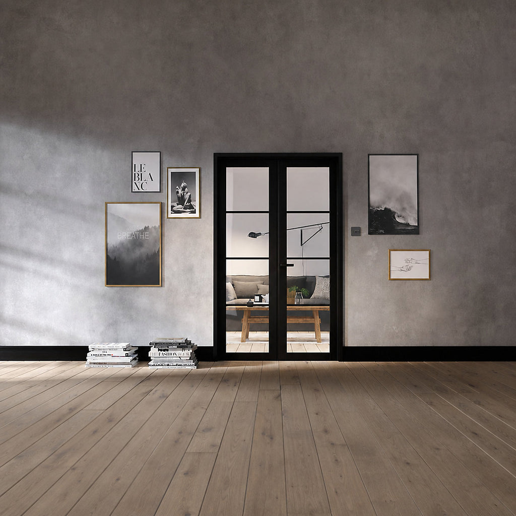 LPD Soho Clear Glazed Industrial Black Internal Pine Door, (H)2031mm (W)1246mm (T)35mm