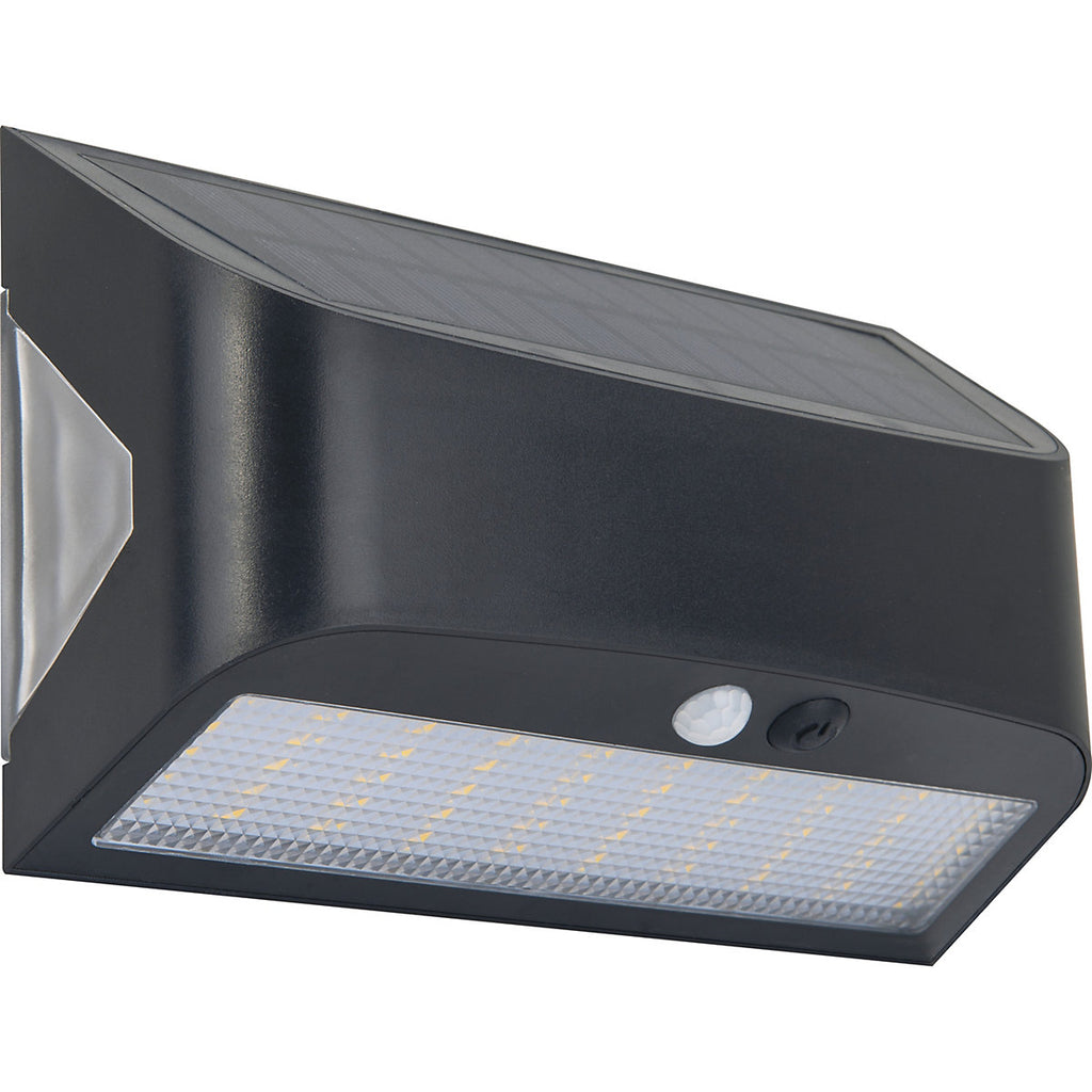 Luceco Prysm Non-adjustable Black Battery & solar-powered LED 6W PIR With motion sensor Rectangular Outdoor Wall light