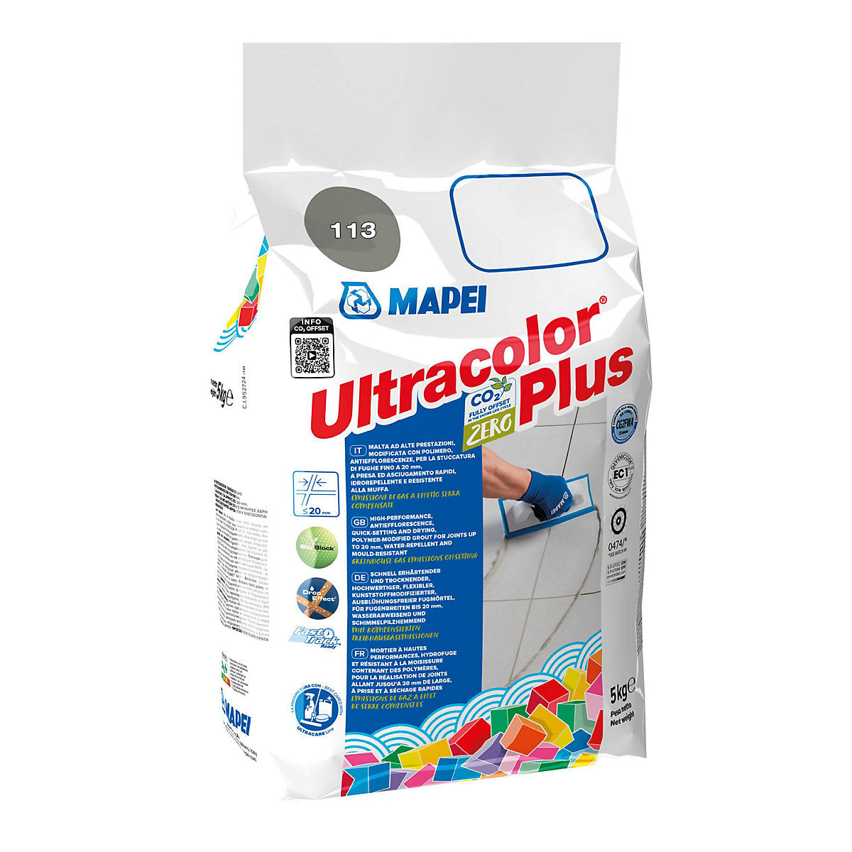 Mapei Ultracolour Plus Cement Grey Wall & floor tile Grout, 5kg