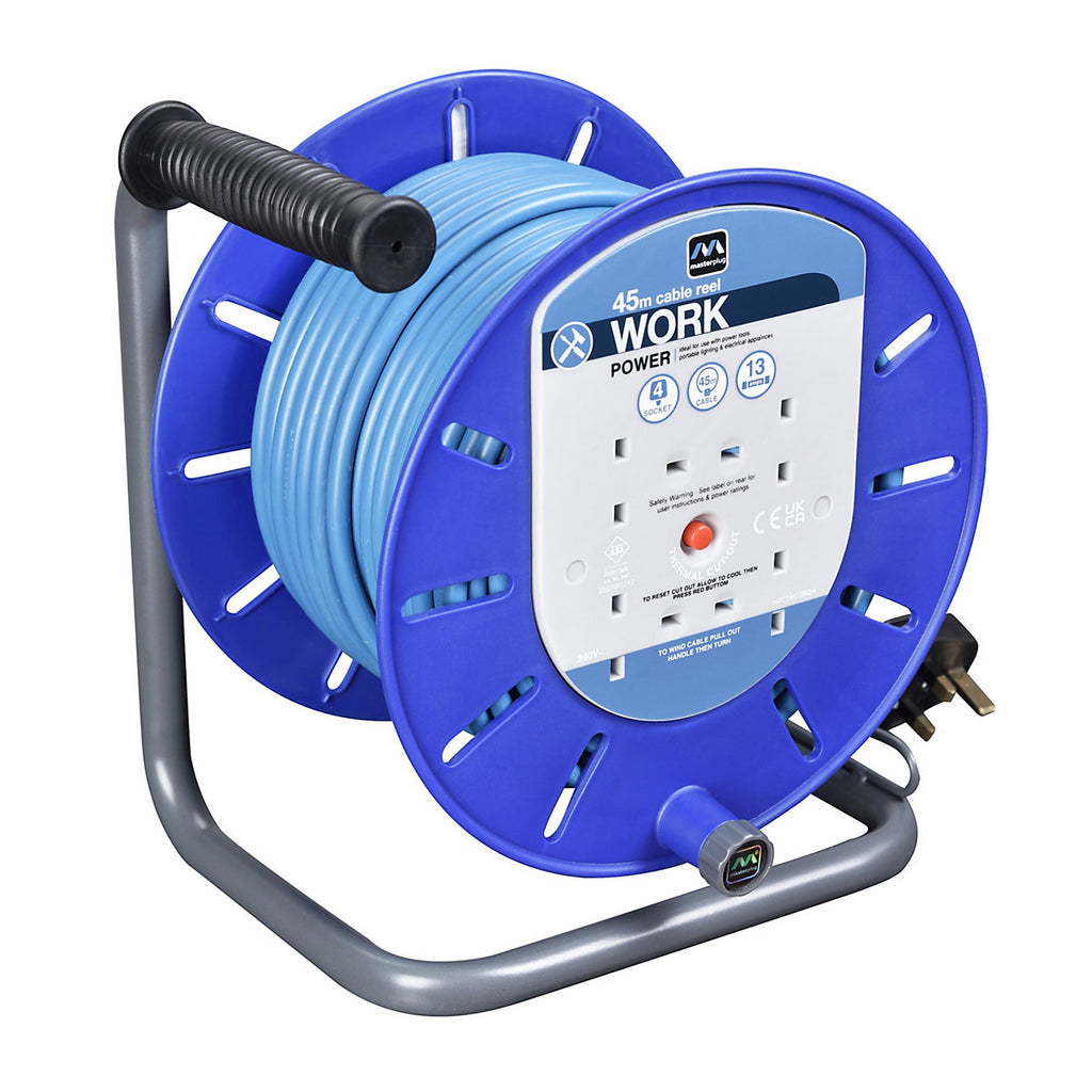 Masterplug 4 socket Black & blue Outdoor Cable reel, 45m