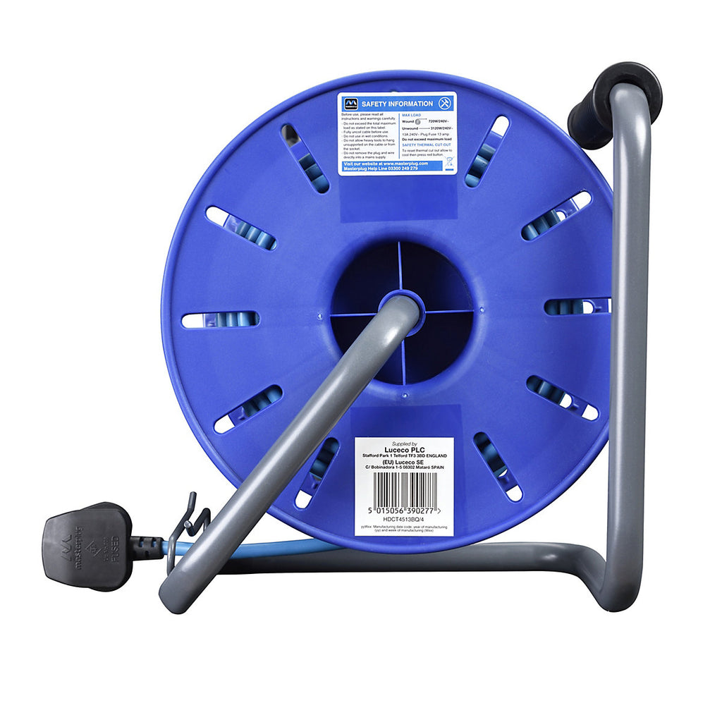 Masterplug 4 socket Black & blue Outdoor Cable reel, 45m