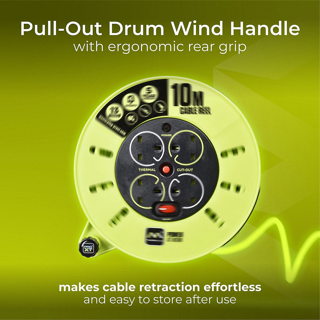 Masterplug 4 socket Green & grey Indoor Cable reel, 10m