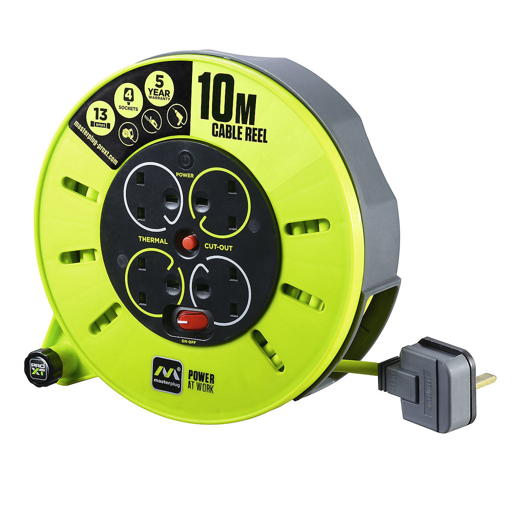 Masterplug 4 socket Green & grey Indoor Cable reel, 10m