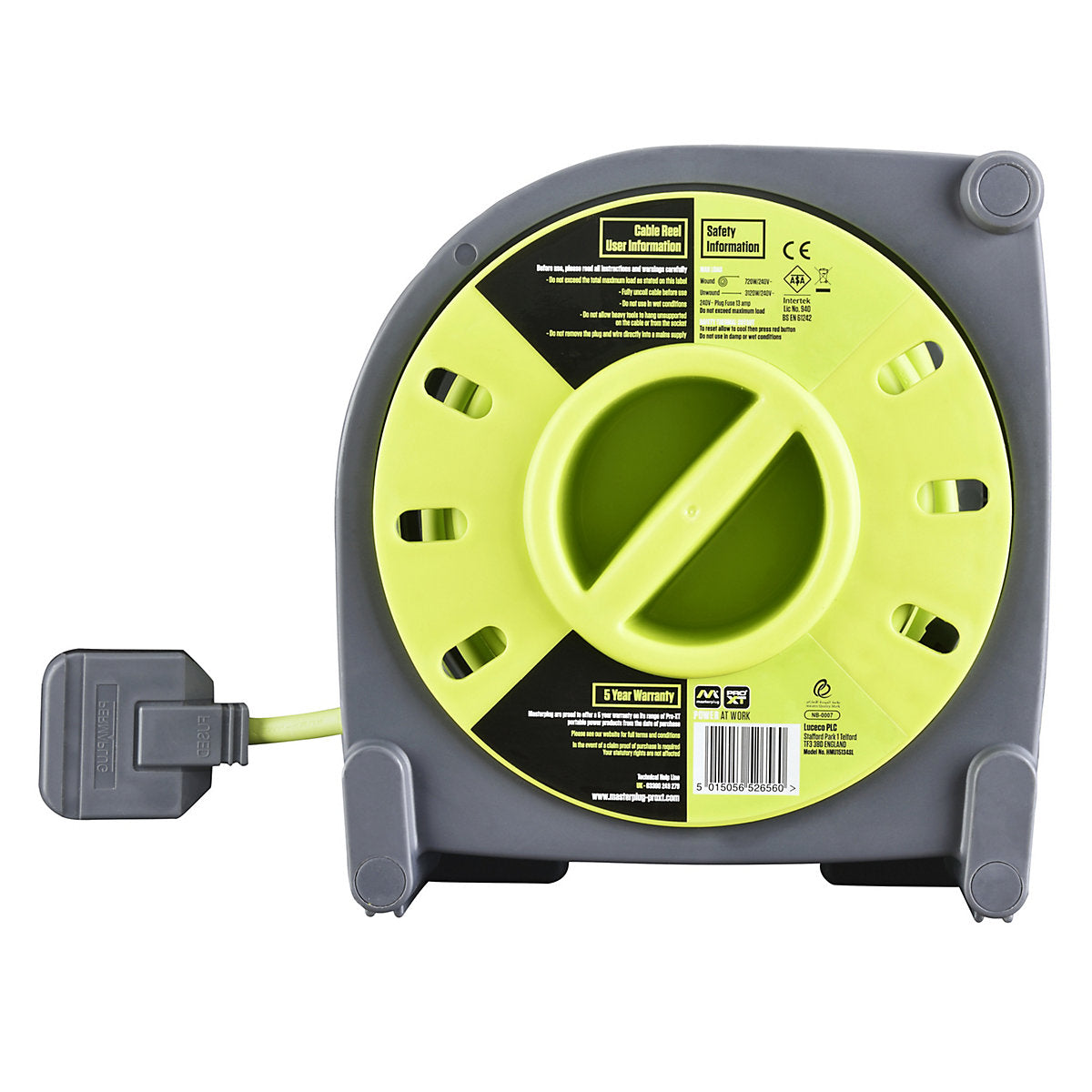 Masterplug 4 socket Grey & green Indoor & outdoor Cable reel, 15m