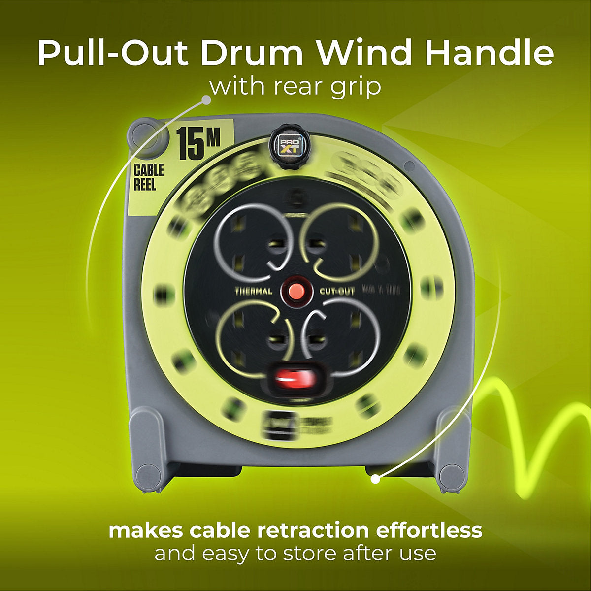 Masterplug 4 socket Grey & green Indoor & outdoor Cable reel, 15m