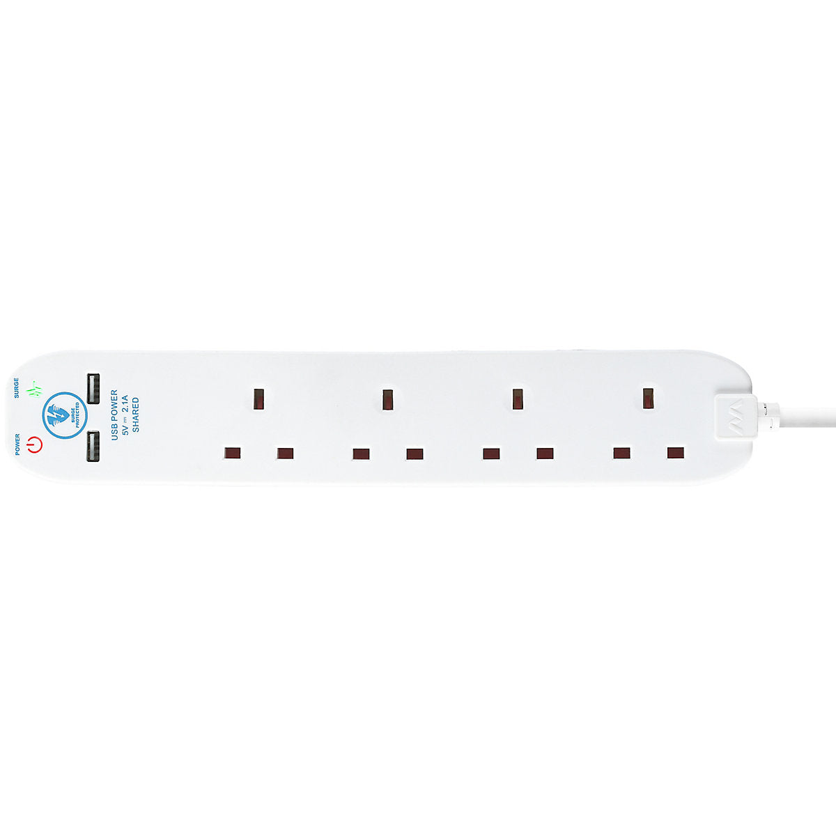 Masterplug Surge White 13A 4 socket Extension lead with USB, 1m