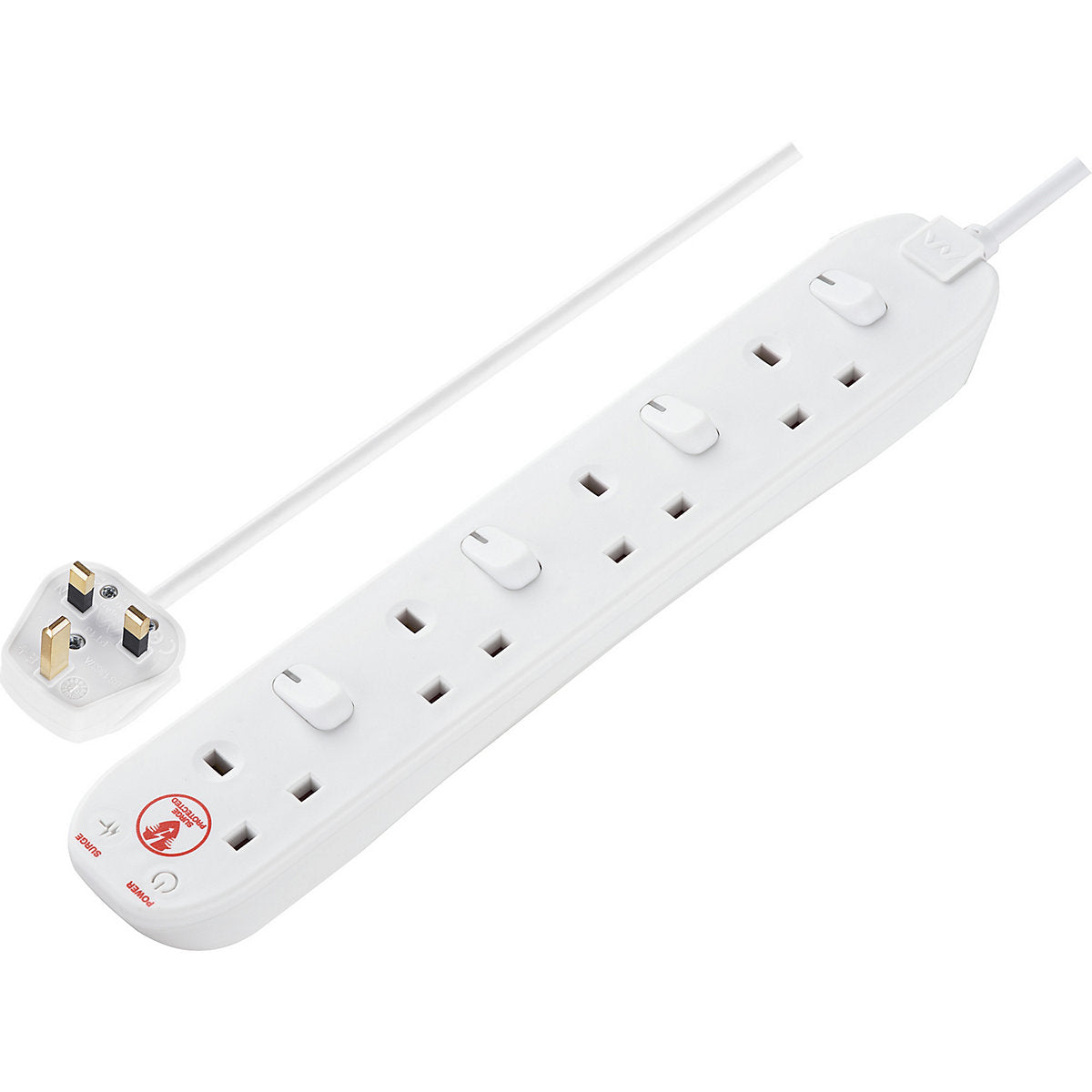 Masterplug SWSRG4210N-BD 4 socket 13A Switched Surge protected White Extension lead, 2m