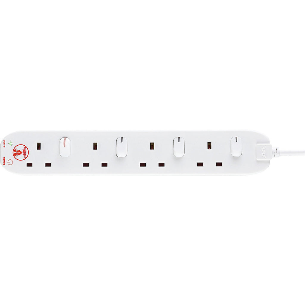 Masterplug SWSRG4210N-BD 4 socket 13A Switched Surge protected White Extension lead, 2m