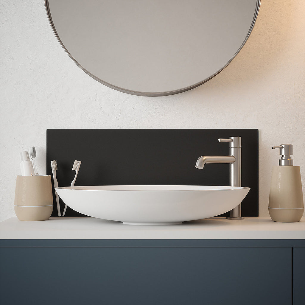 Matt Black Glass Self-adhesive Bathroom Splashback (H)25cm (W)60cm