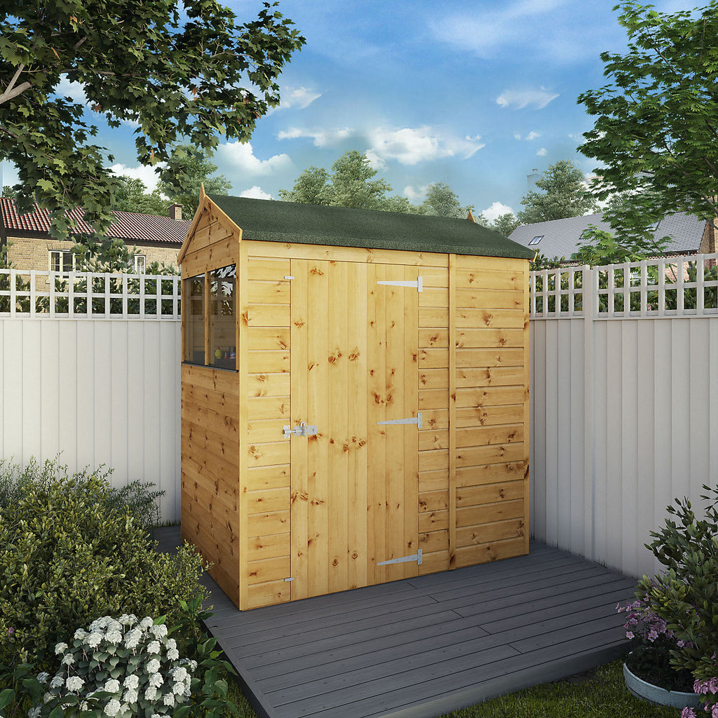 Mercia Tongue & groove 6x4 ft Reverse apex Wooden Dip treated Shed with floor & 2 windows