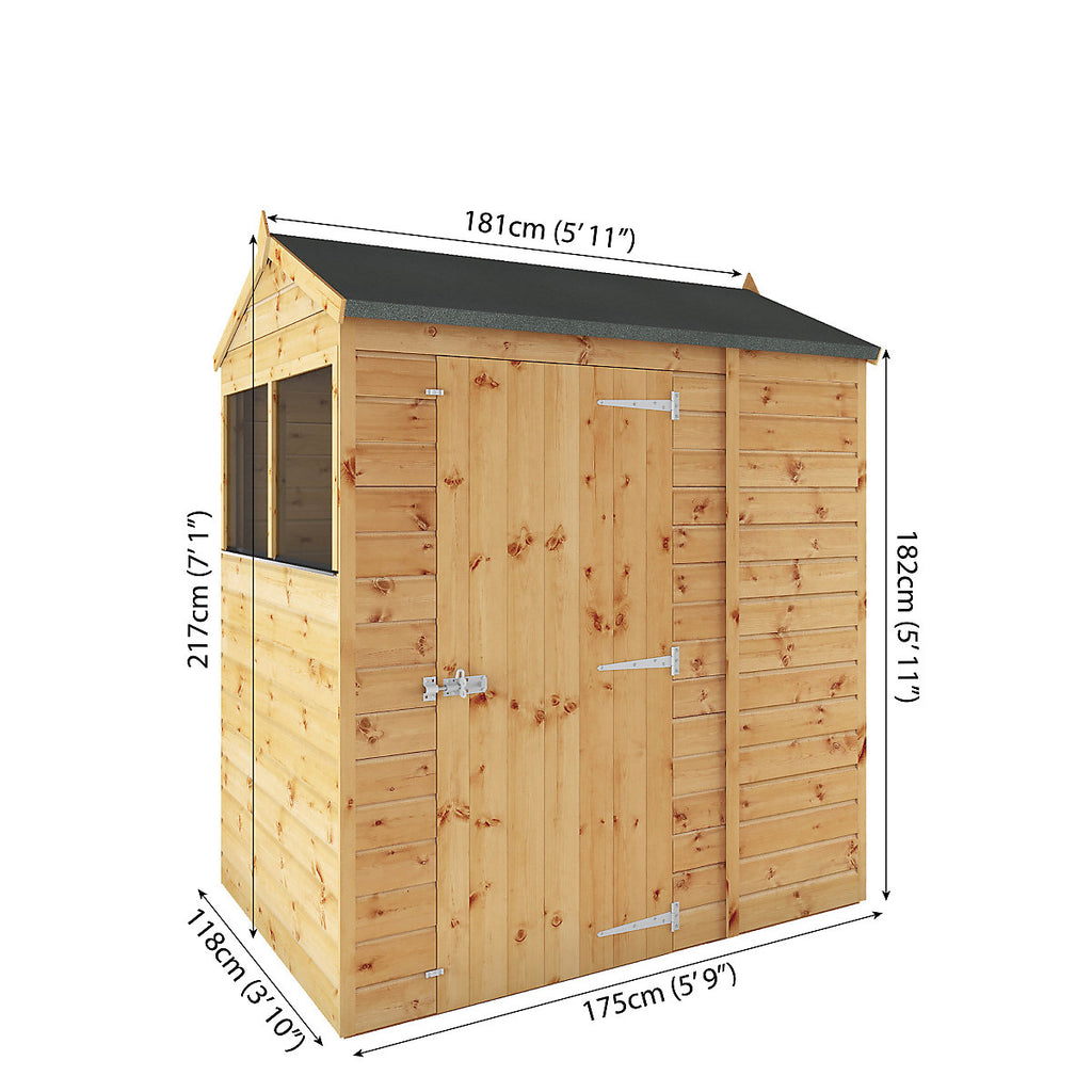 Mercia Tongue & groove 6x4 ft Reverse apex Wooden Dip treated Shed with floor & 2 windows