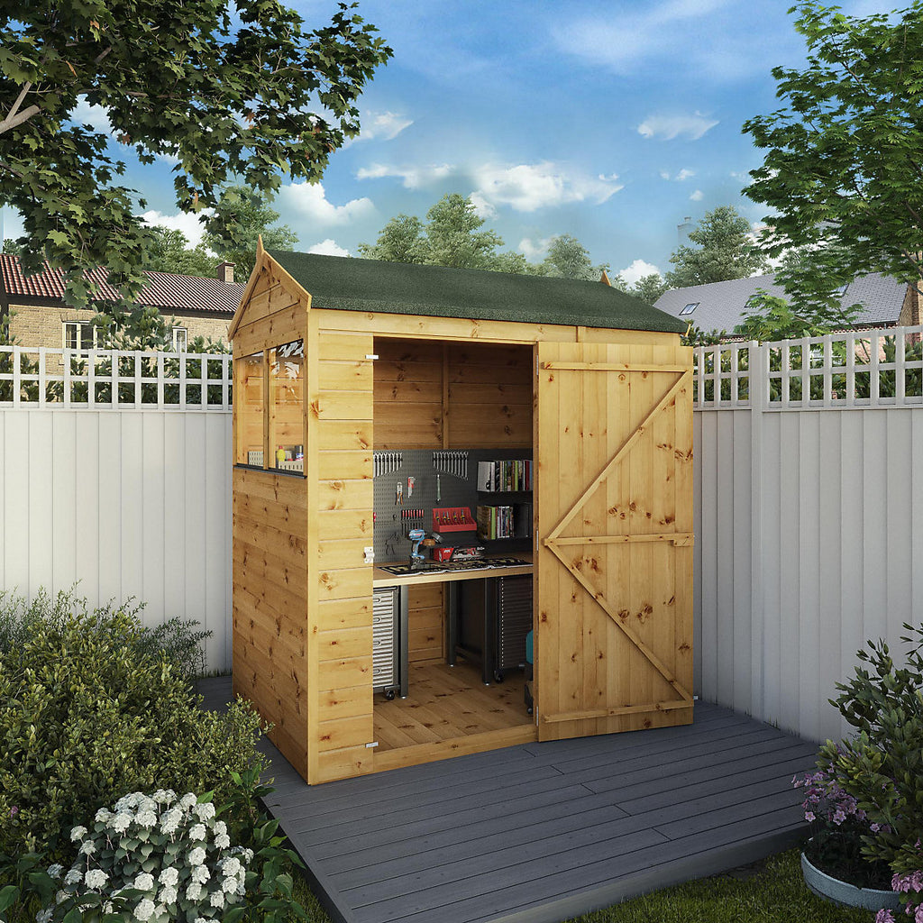 Mercia Tongue & groove 6x4 ft Reverse apex Wooden Dip treated Shed with floor & 2 windows