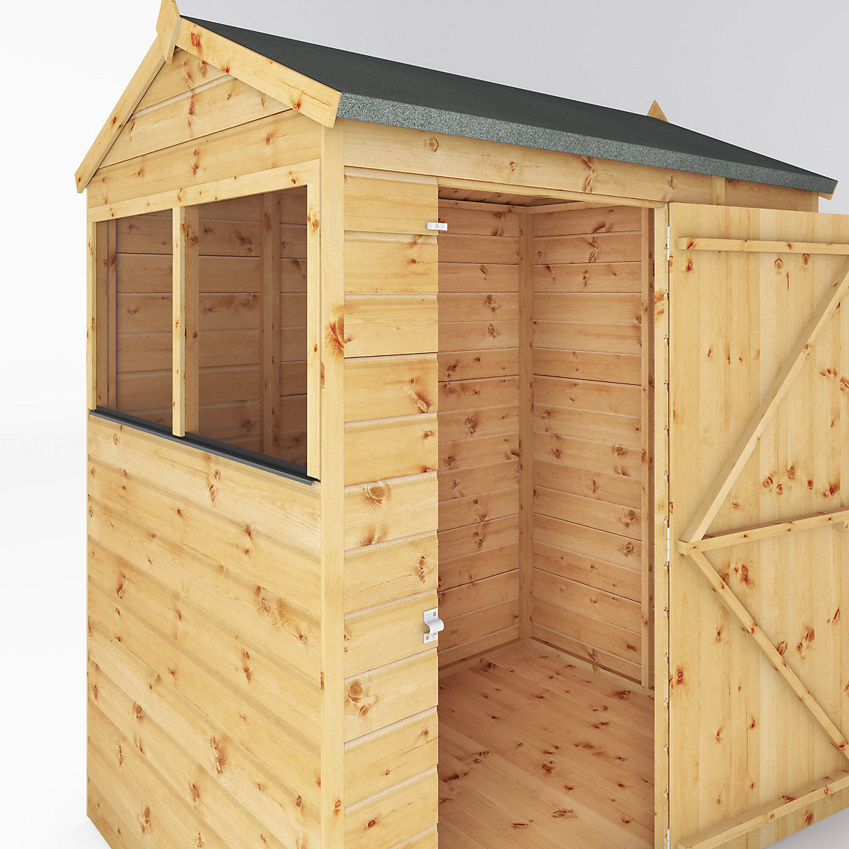 Mercia Tongue & groove 6x4 ft Reverse apex Wooden Dip treated Shed with floor & 2 windows