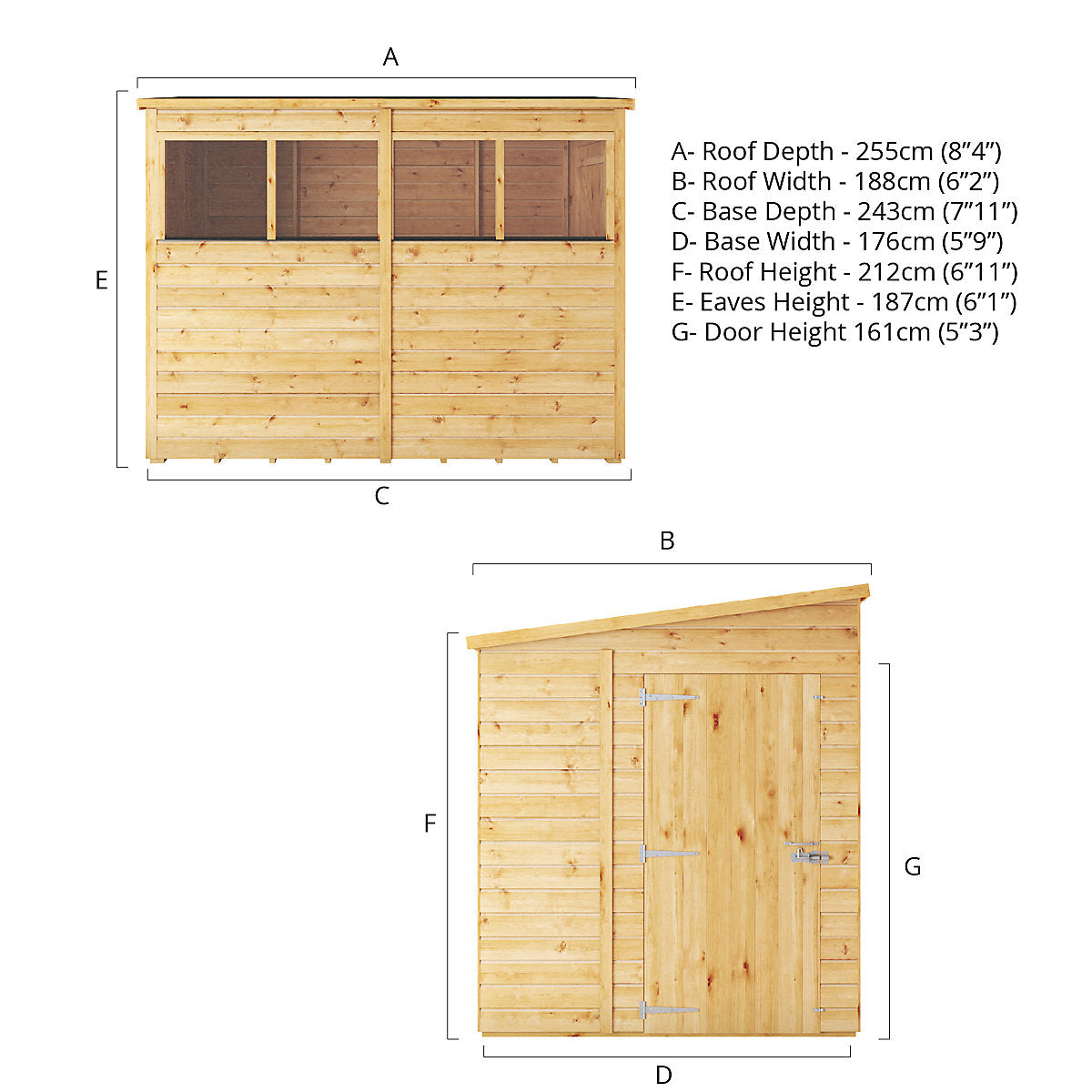 Mercia Woodsman Shiplap 8x6 ft Pent Timber Dip treated Shed with floor & 4 windows