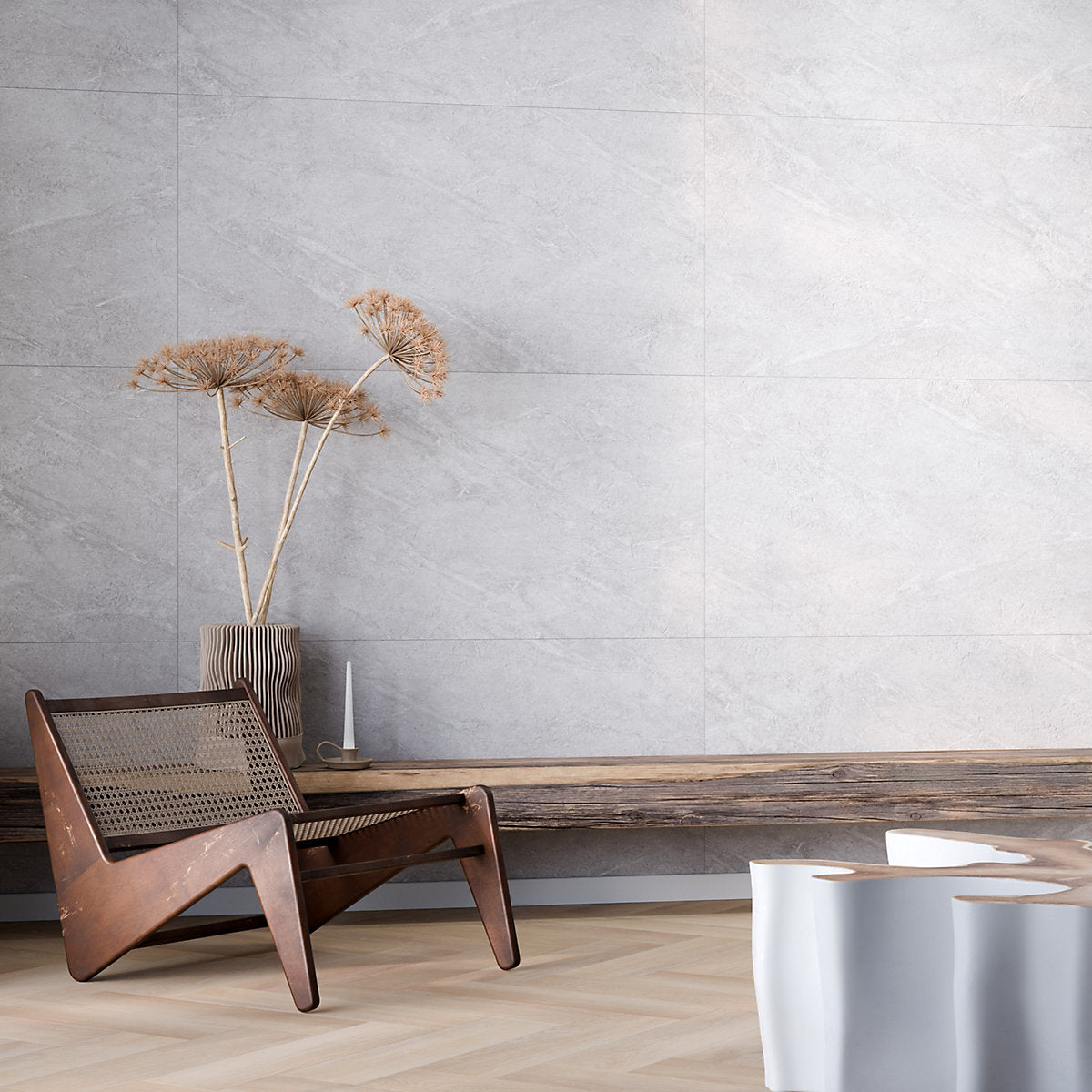 Mineral Grey Matt Nava Concrete effect Embossed Stone plastic composite (SPC) Indoor Wall tile, Pack of 4, (L)1200mm (W)600mm