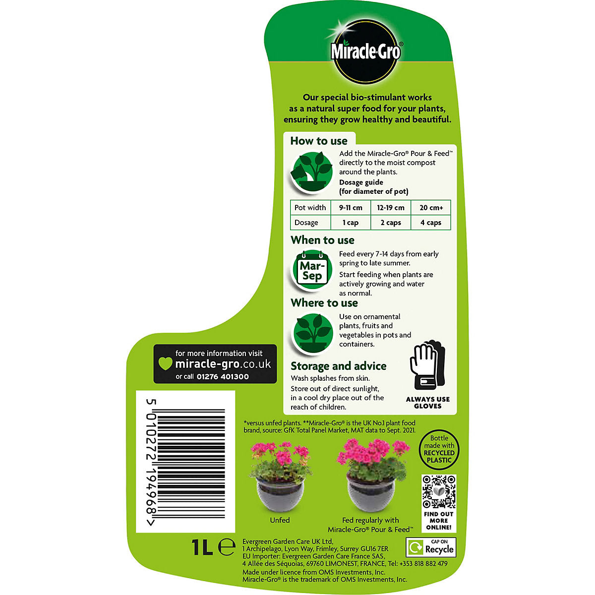 Miracle-Gro Pour & feed Liquid Universal Plant feed, 1L
