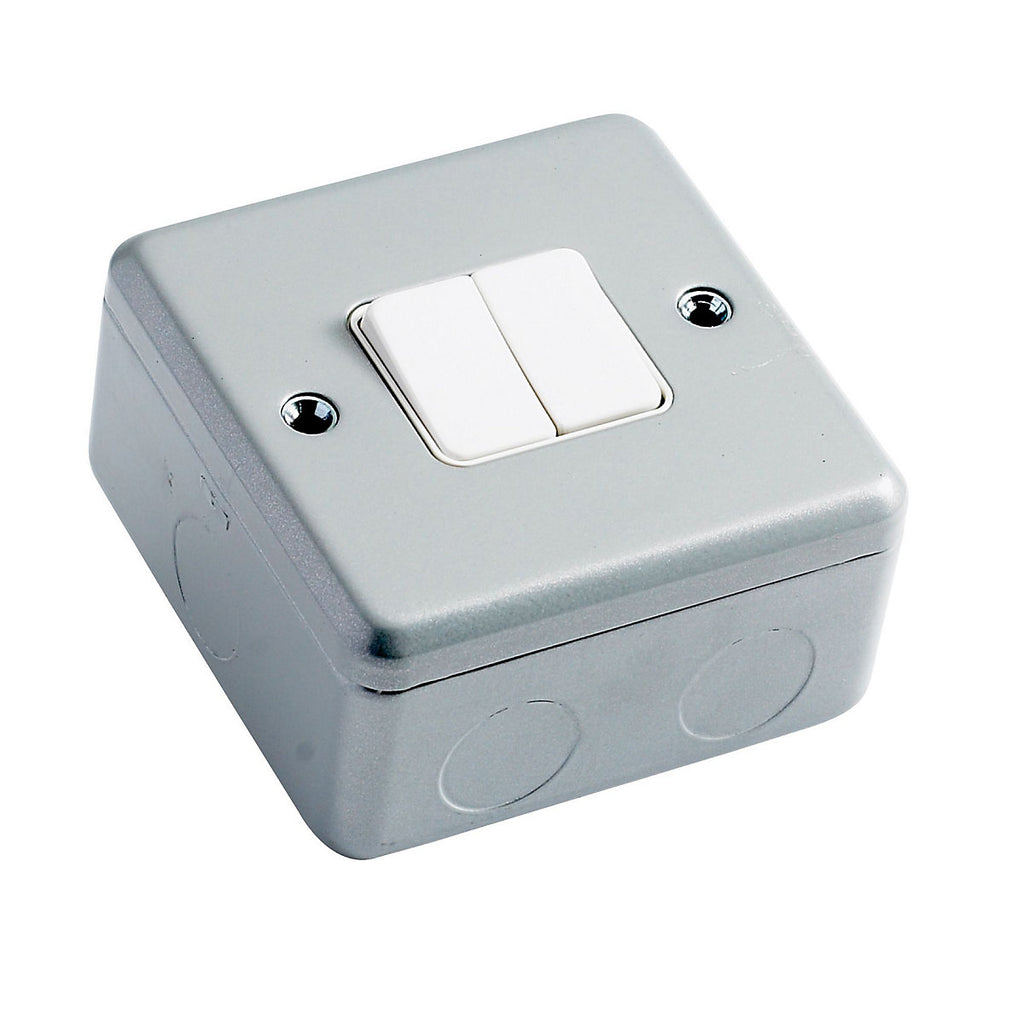 MK 10A Grey Double 2 way Metal-clad switch with White inserts