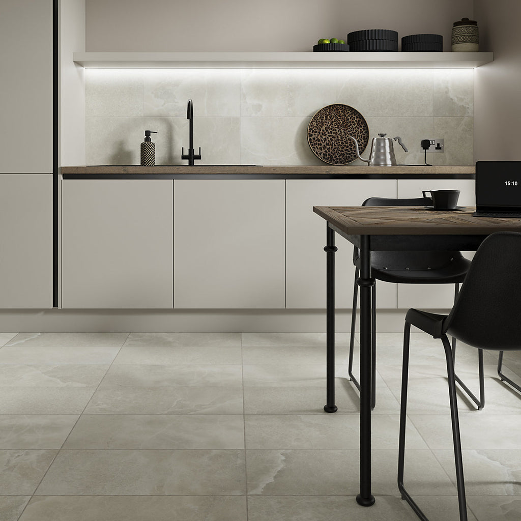 Moonstone Sand Matt Stone effect Textured Porcelain Indoor Wall & floor Tile, Pack of 7, (L)595mm (W)295mm