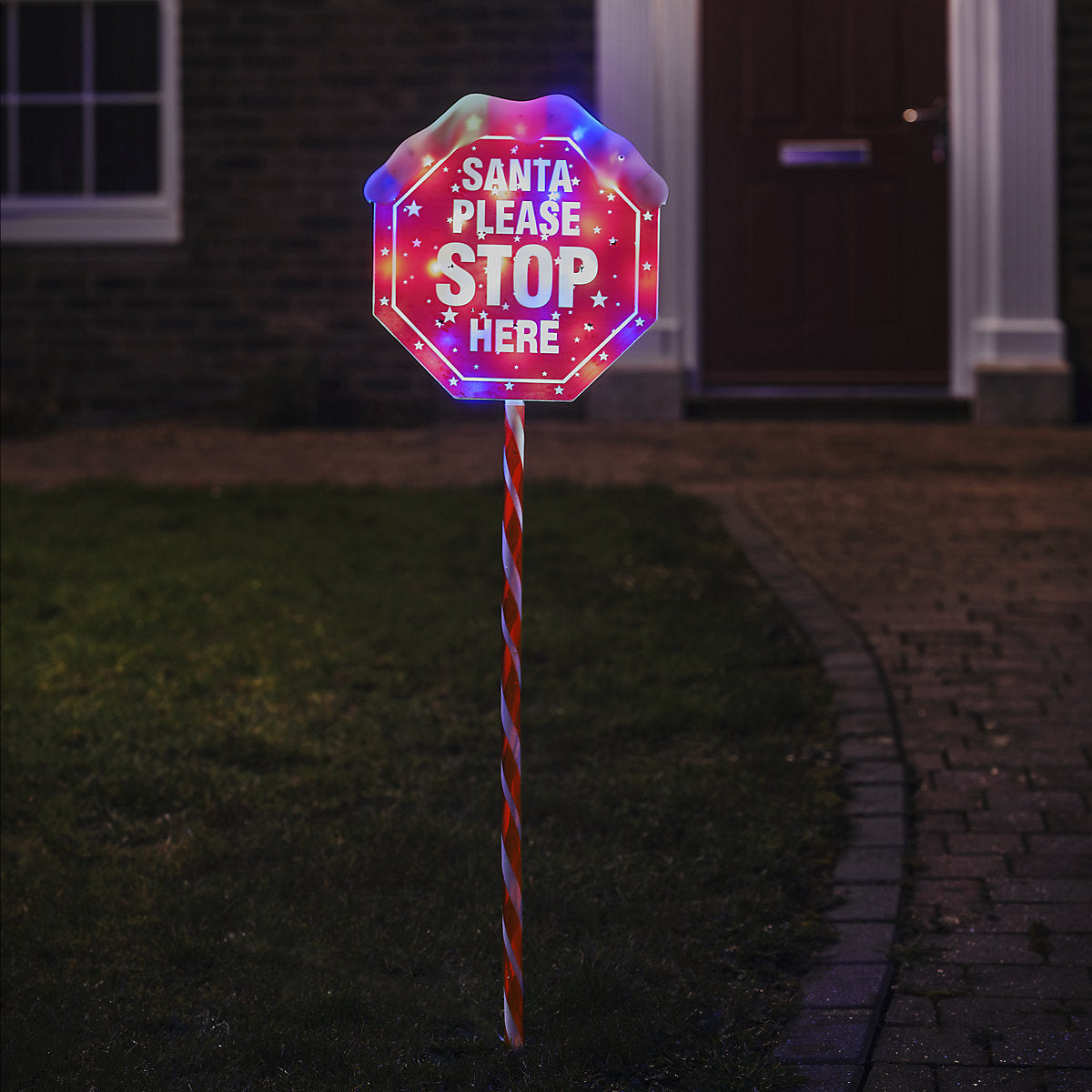 Multicolour LED Santa Stop Here Sign Path light (H) 1100mm