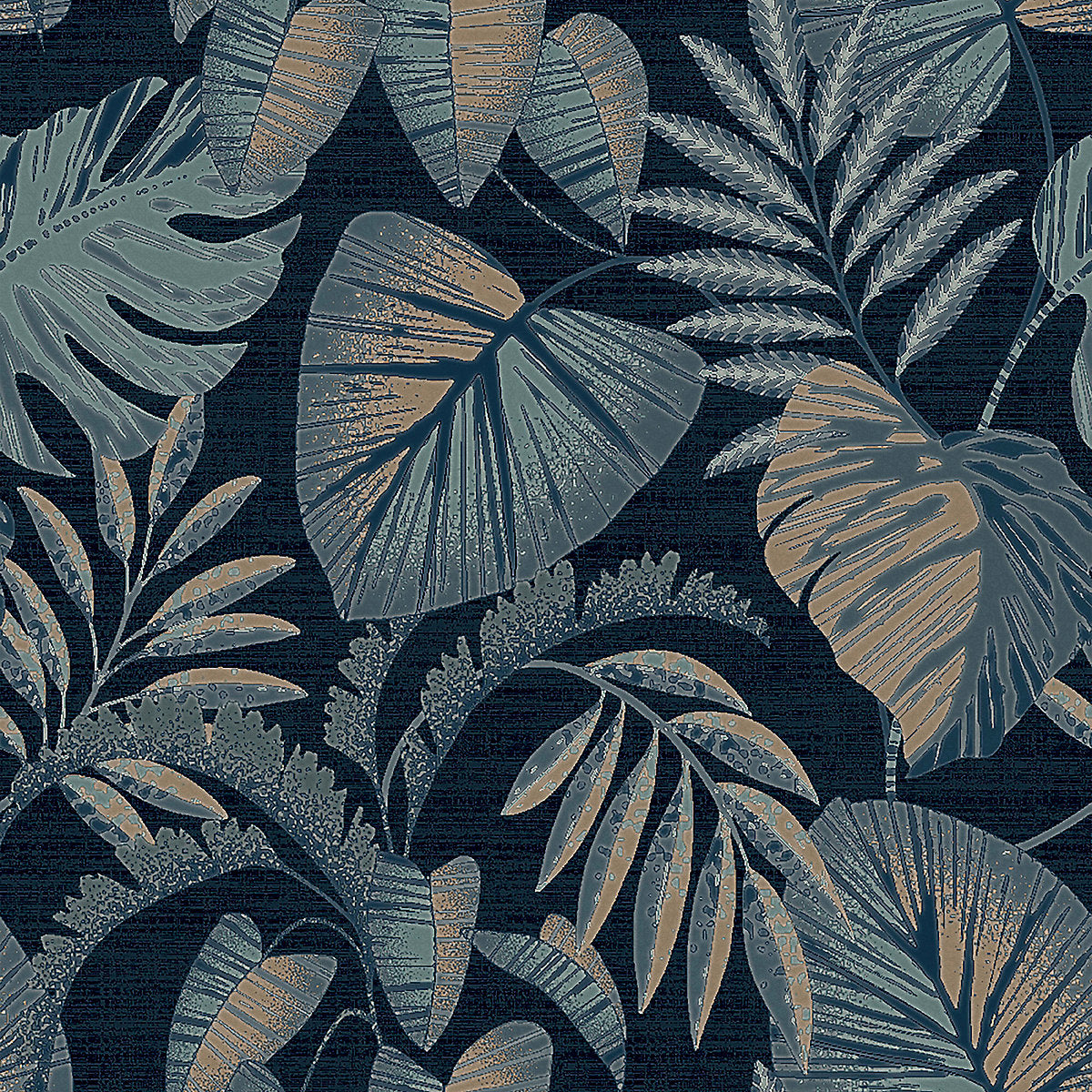 Next Jungle leaves Navy Smooth Wallpaper Sample