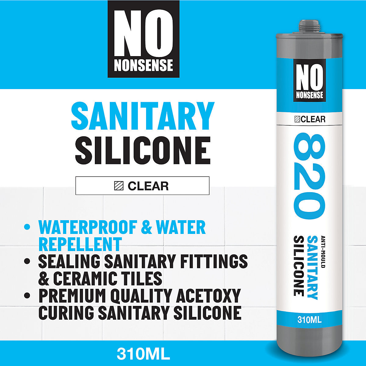No Nonsense Clear Silicone-based Sanitary sealant, 310ml