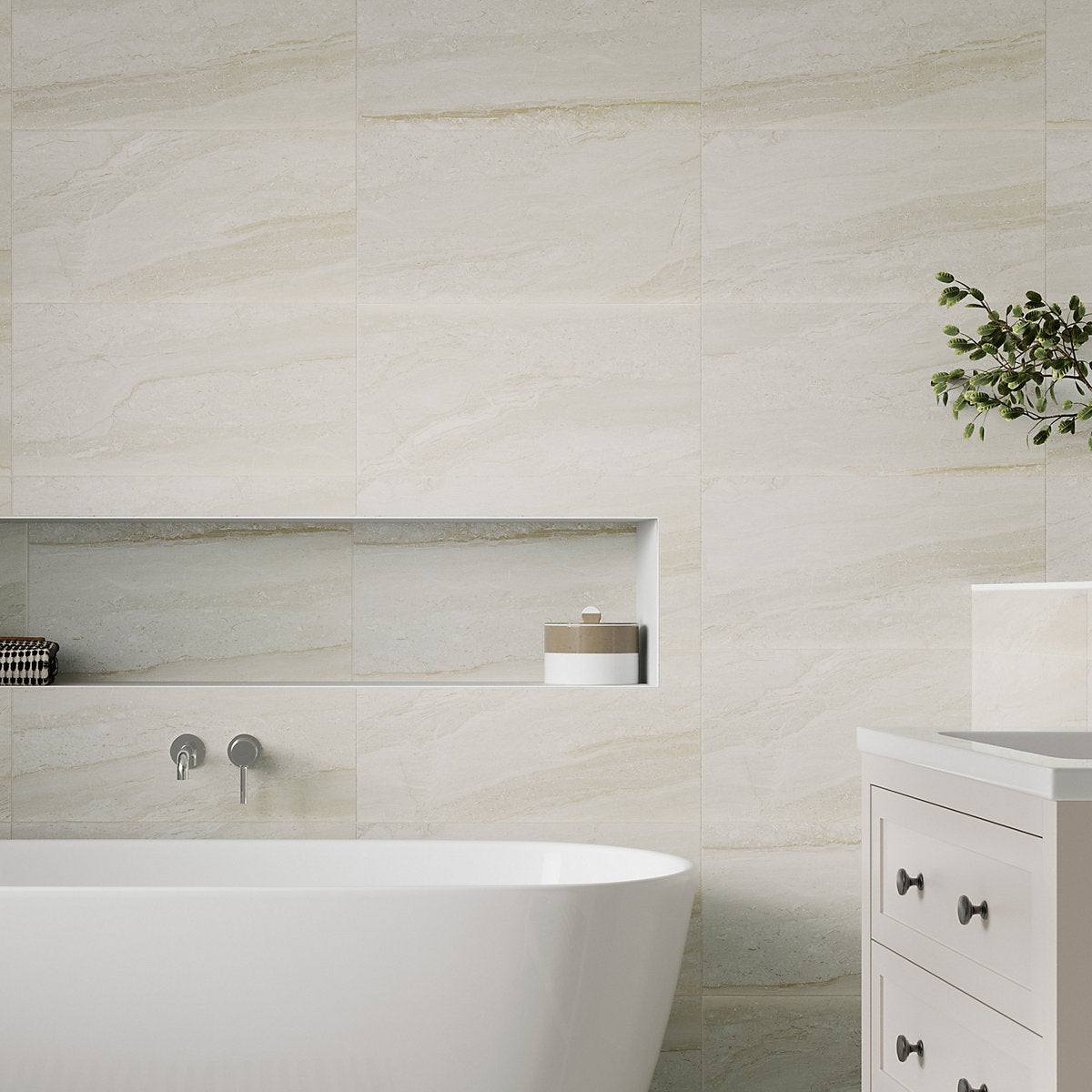 Olivia Beige Matt Stone effect Ceramic Indoor Wall tile, Pack of 8, (L)600mm (W)300mm