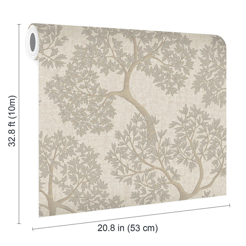 Opus Ravello Beige Tree Metallic effect Contemporary Embossed Wallpaper