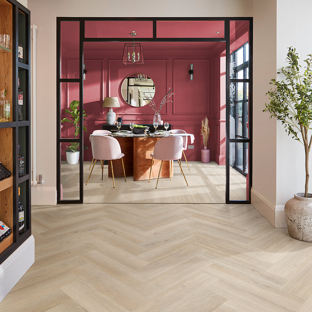 Palio by Karndean Beige & Taupe Oak effect Embossed Herringbone Luxury vinyl click Planks, 1.95m²
