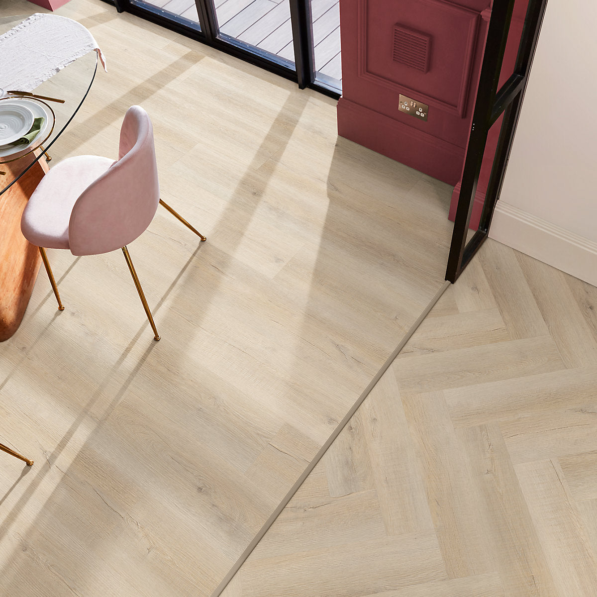 Palio by Karndean Beige & Taupe Oak effect Embossed Herringbone Luxury vinyl click Planks, 1.95m²