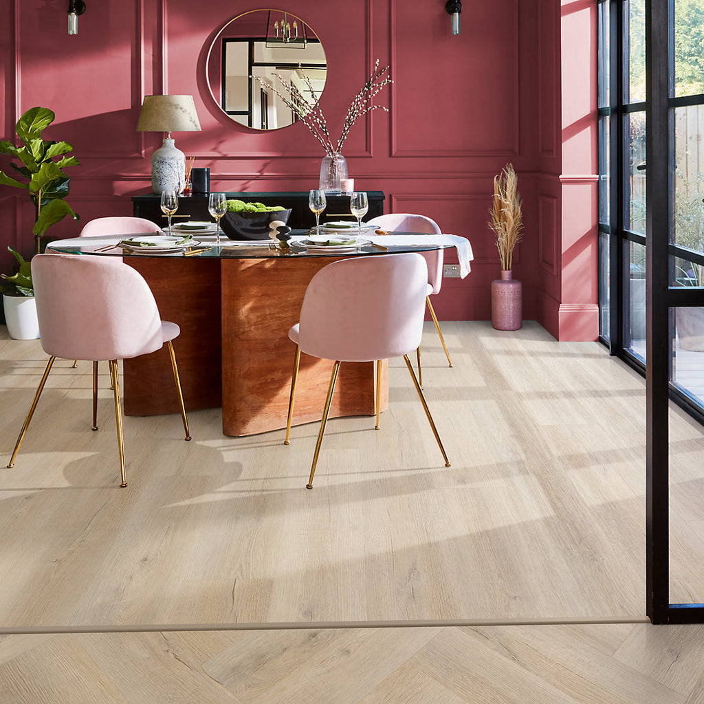 Palio by Karndean Beige & Taupe Oak effect Embossed Herringbone Luxury vinyl click Planks, 1.95m²