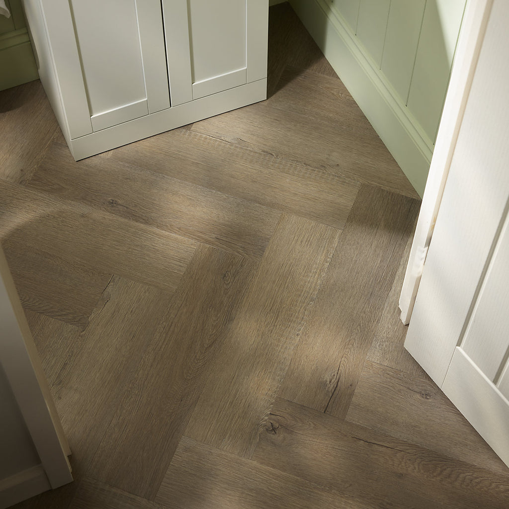 Palio by Karndean Mid Brown Oak effect Embossed Herringbone Luxury vinyl click Planks, 1.95m²