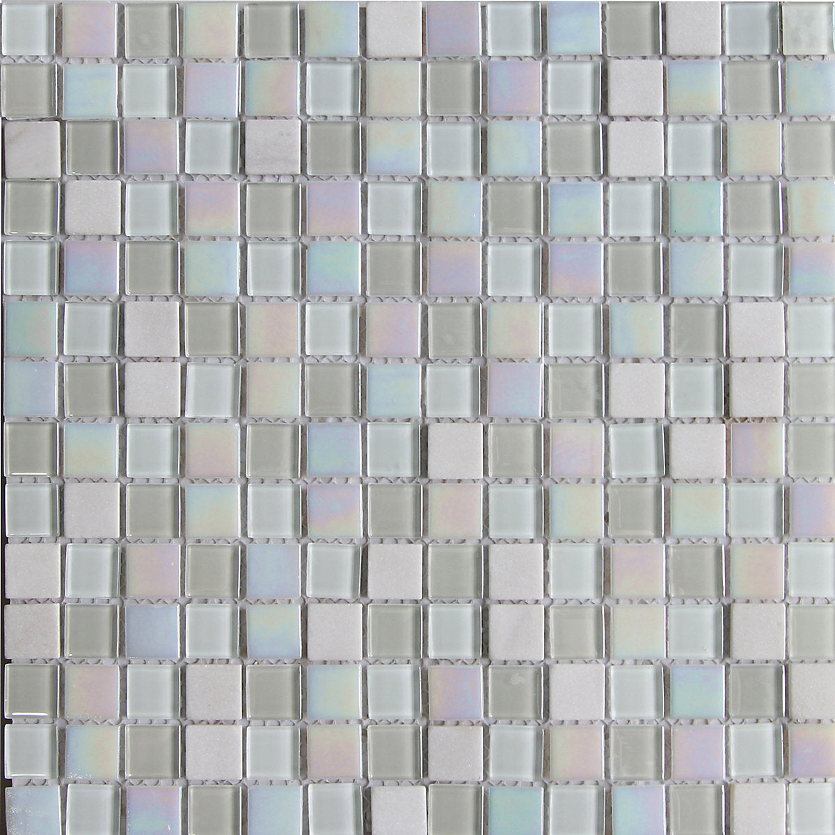 Parmia White Polished Gloss Glass & marble Mosaic tile, (L)300mm (W)300mm