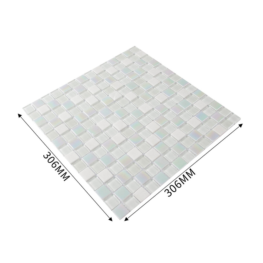 Parmia White Polished Gloss Glass & marble Mosaic tile, (L)300mm (W)300mm