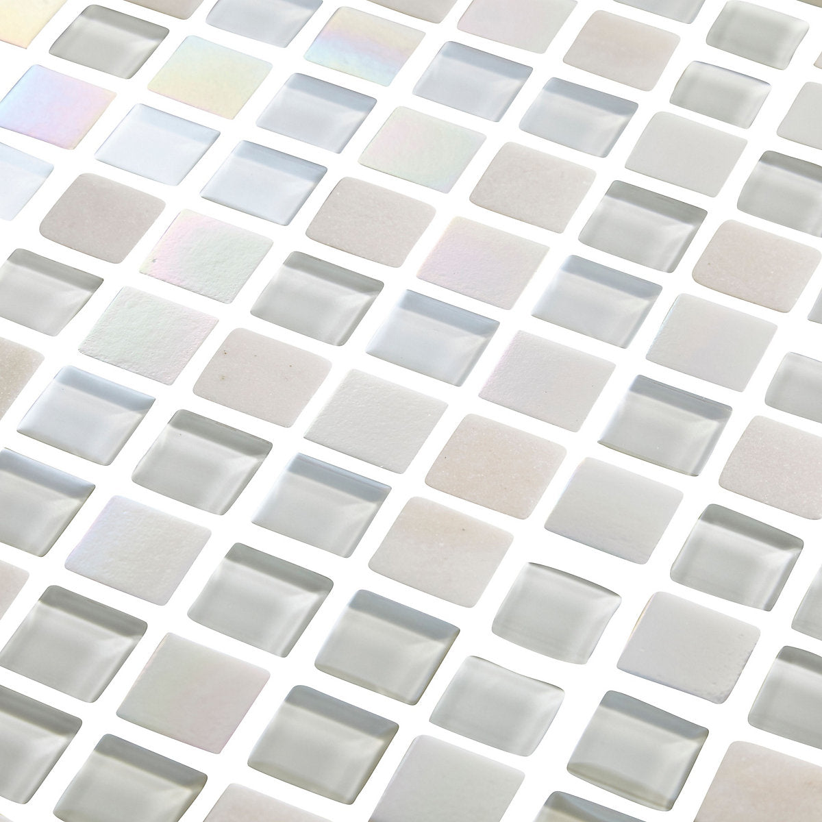 Parmia White Polished Gloss Glass & marble Mosaic tile, (L)300mm (W)300mm