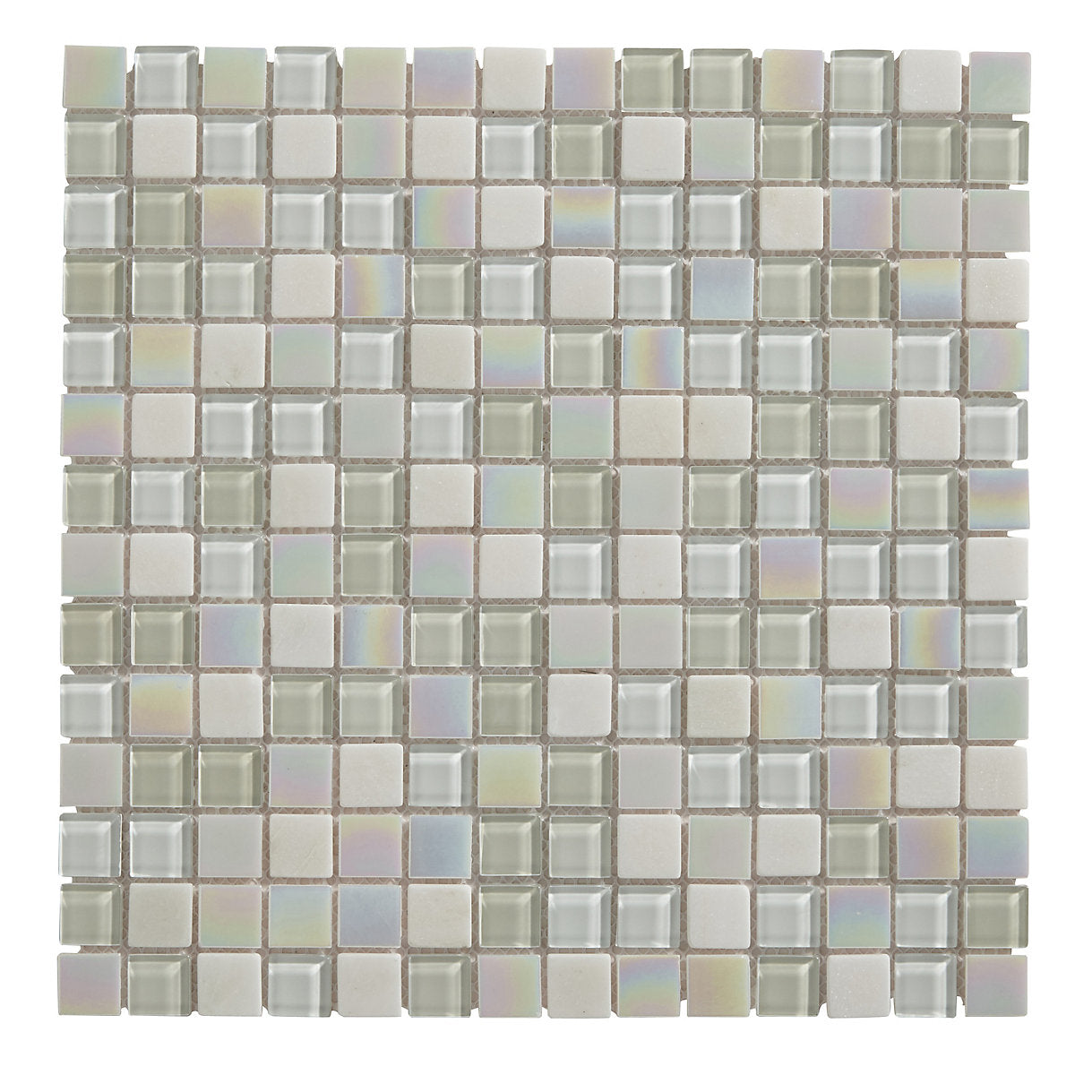 Parmia White Polished Gloss Glass & marble Mosaic tile, (L)300mm (W)300mm