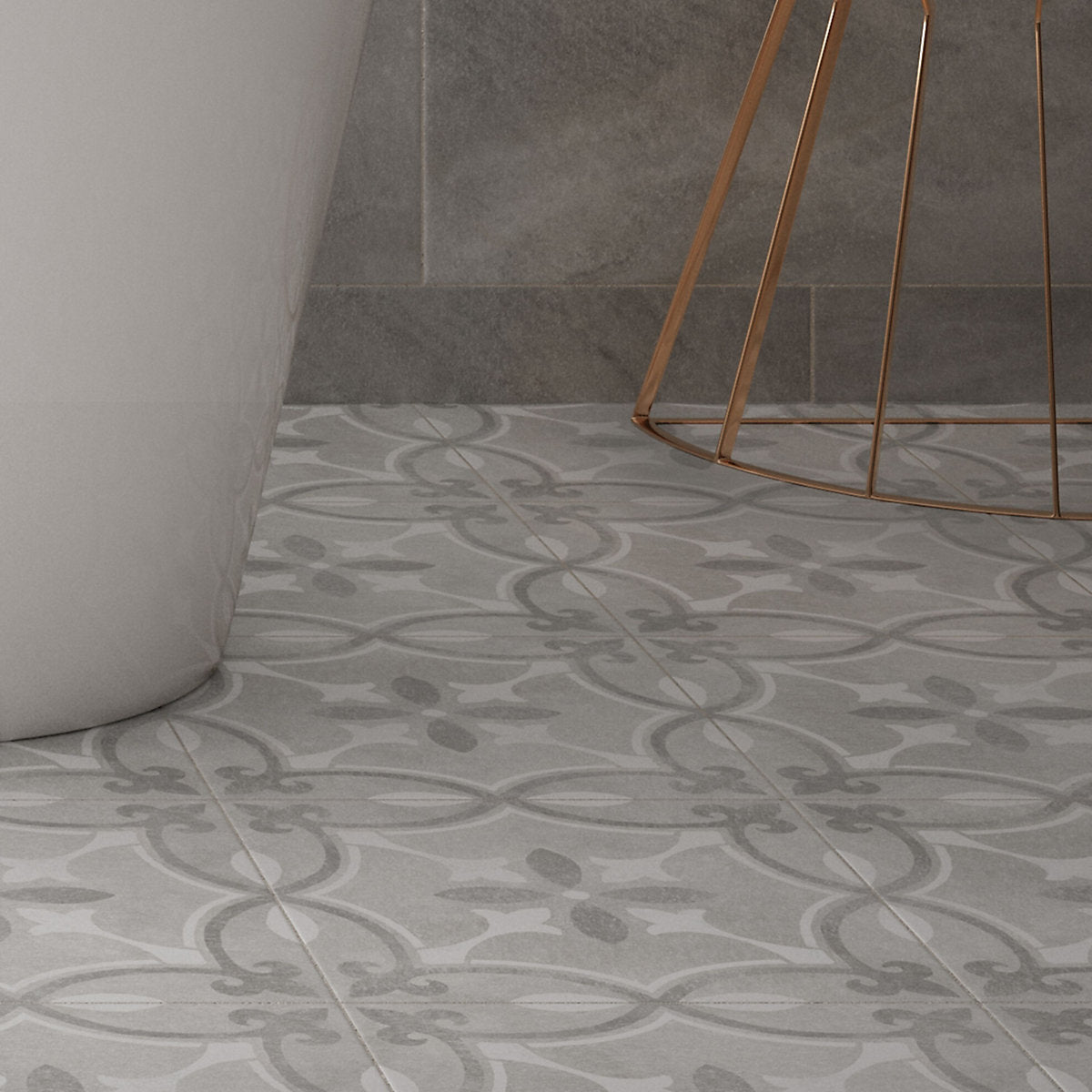 Perla Grey Matt Patterned Concrete effect Ceramic Indoor Wall & floor Tile Sample